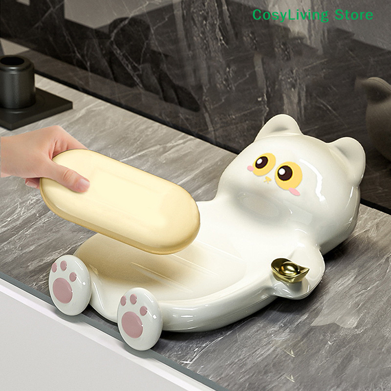 [CL]1Pcs Cute Cat Soap Dish Cr - Soap Making Box บทวิจารณ์และราคา